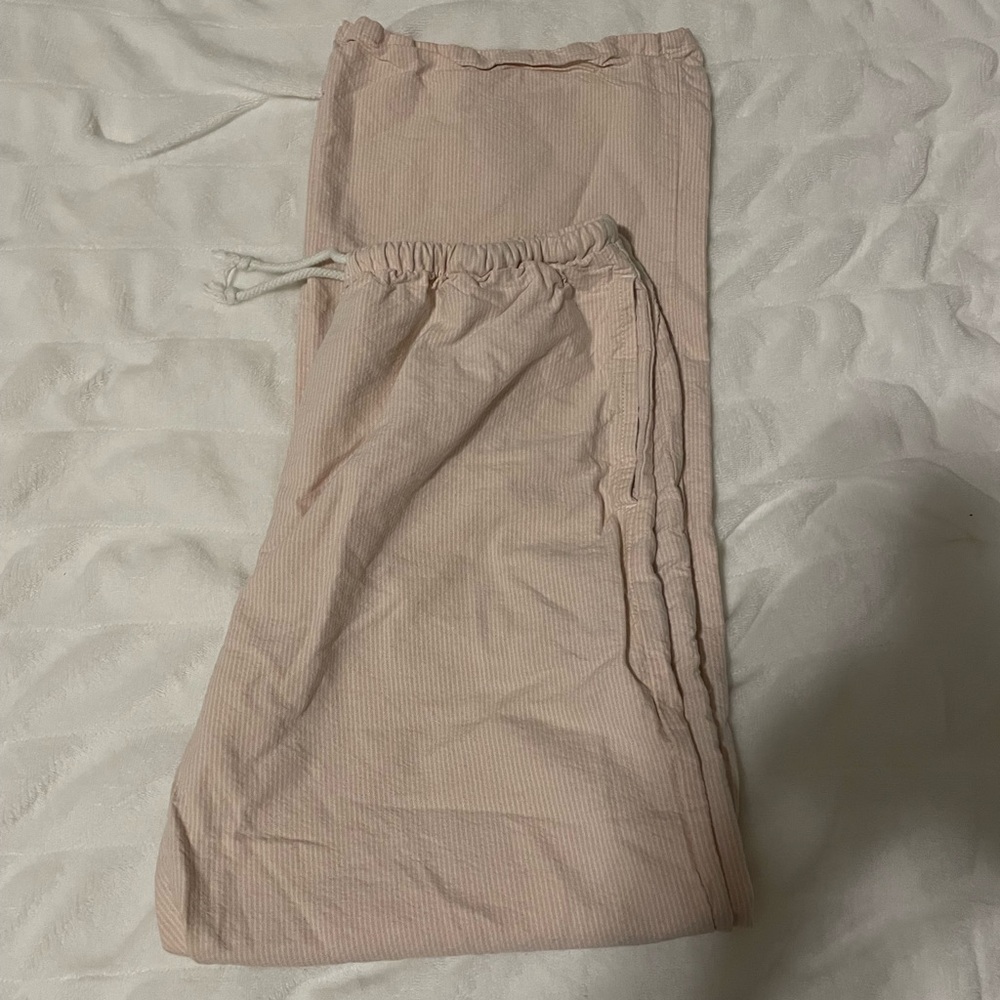 Brandy Melville Pink Striped Linen Pants - Picture 2 of 5